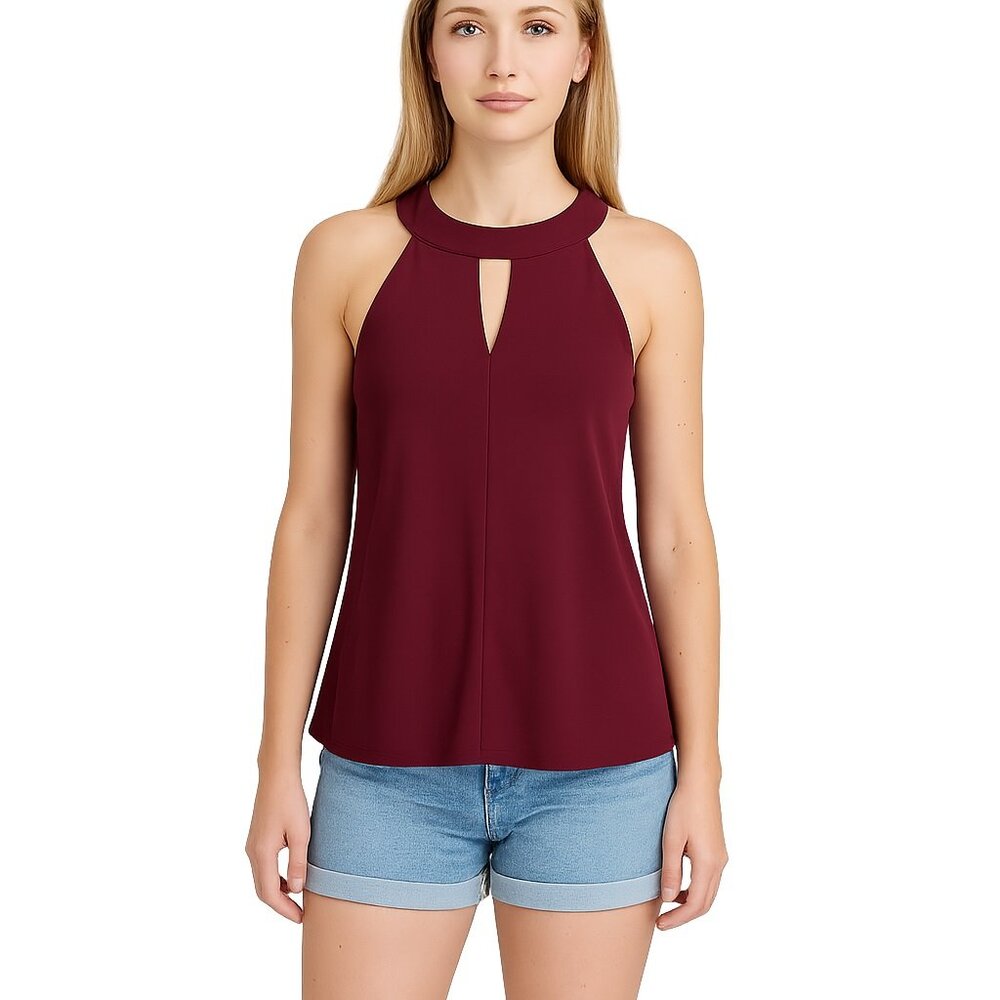 NWT White House Black Market Sleeveless Halter Keyhole Top Zinfandel S